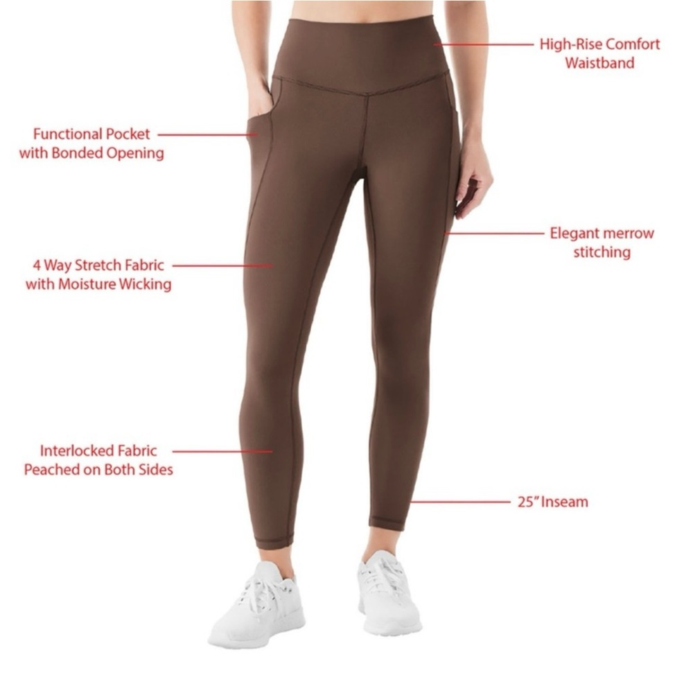 New Women Brown High-Waisted Leggings w/ Pockets Mesium - Picture 6 of 7